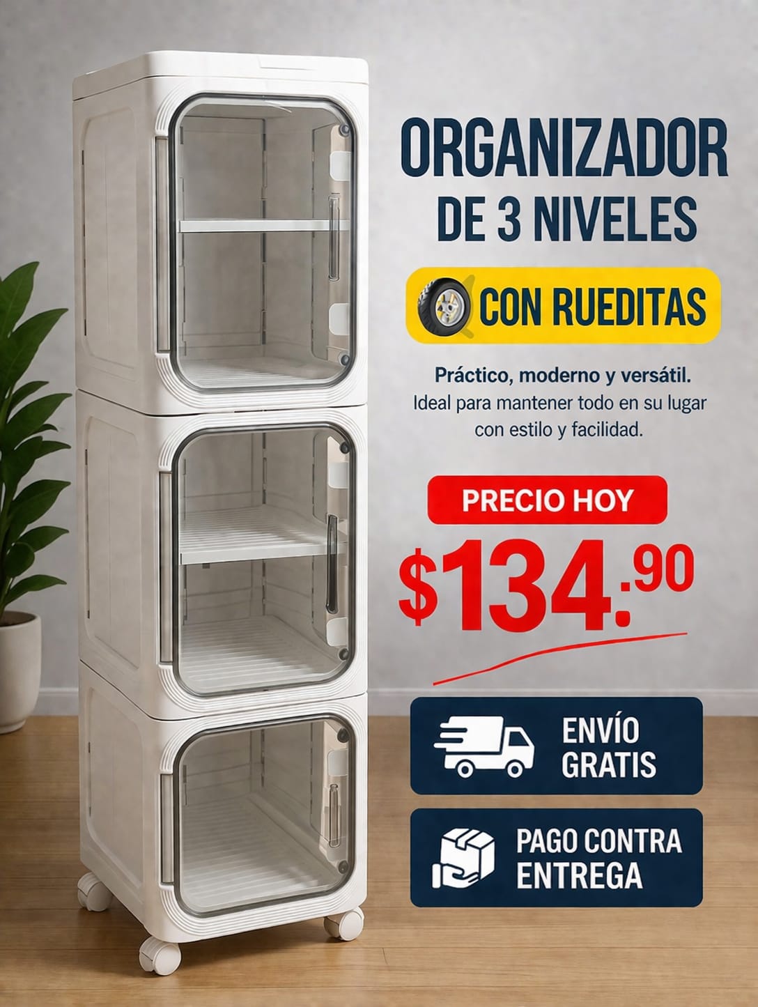 Organizador apilable de 03 niveles